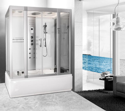 LWW5 1600mm x 850mm Steam Shower Cabin Whirlpool and Airspa Bath - White