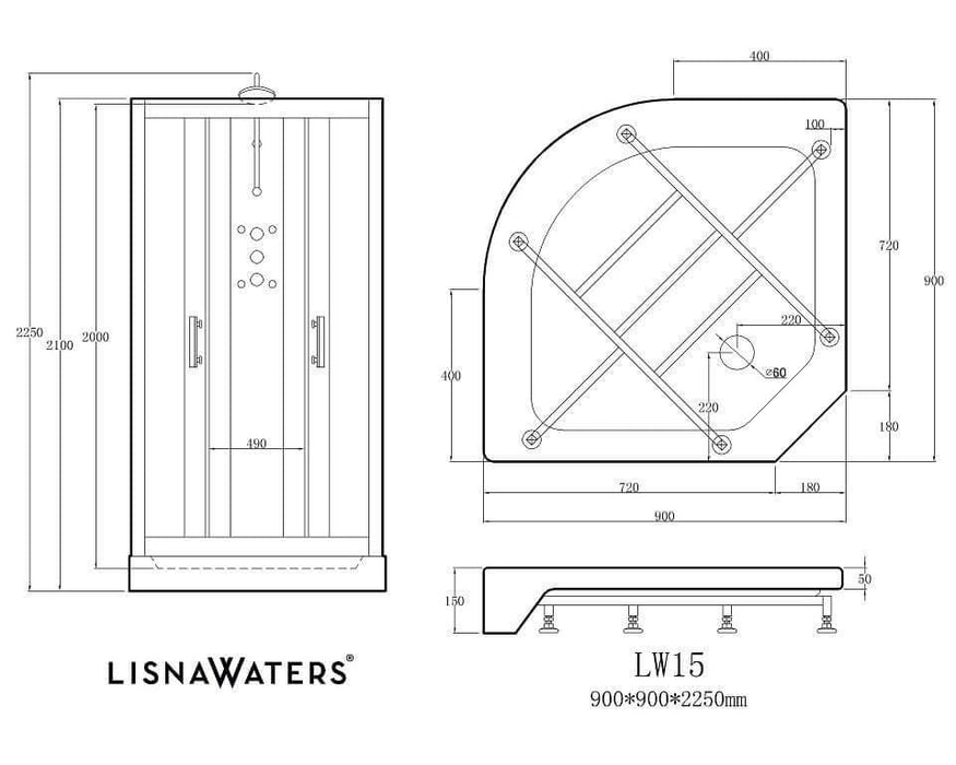 LW15-B Olympia Black Hydro Massage Shower Cabin Enclosure (900 x 900mm)