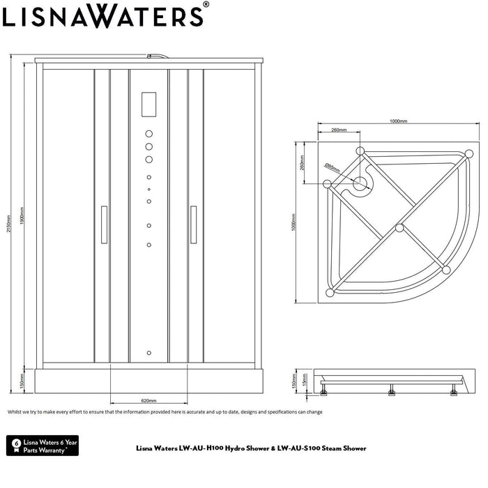 Lisna Waters Mayfair-AU Quadrant Hydro Shower Cabin TMV2 (1000 x 1000mm)